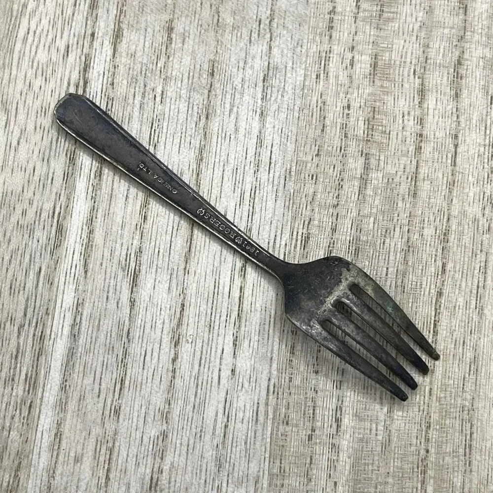 VTG ATQ 1881 Rogers Oneida Silver Plated Baby Fork Patina Tarnished 4.25”